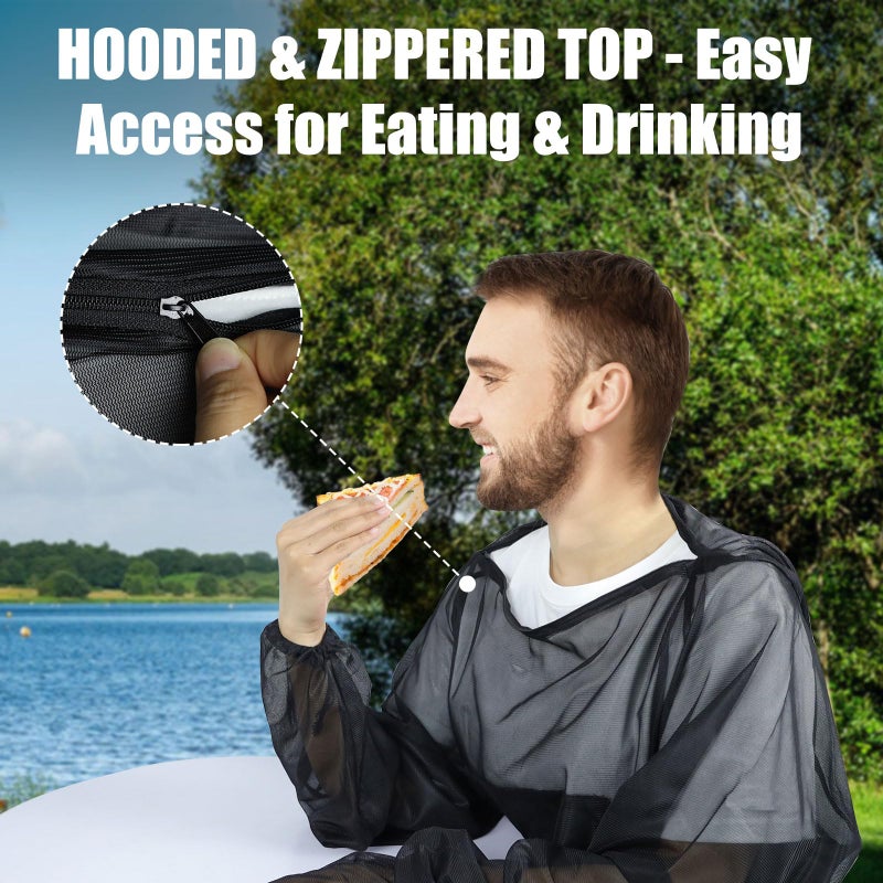 HOMEYA Bug Jacket S/M, Anti Mosquito Netting Suit with Zipper on Hood Ultra-fine Mesh Pants Mitt Socks with Free Carry Pouch for Protecting Hunting Fishing Men Women - Image 3